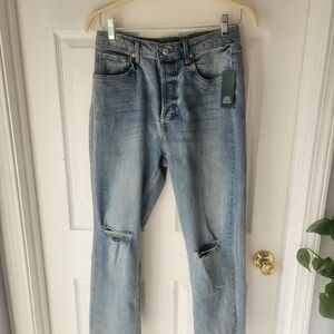 Wild Fable Highest Rise Slim Straight Light Blue Distressed Jeans Size 10